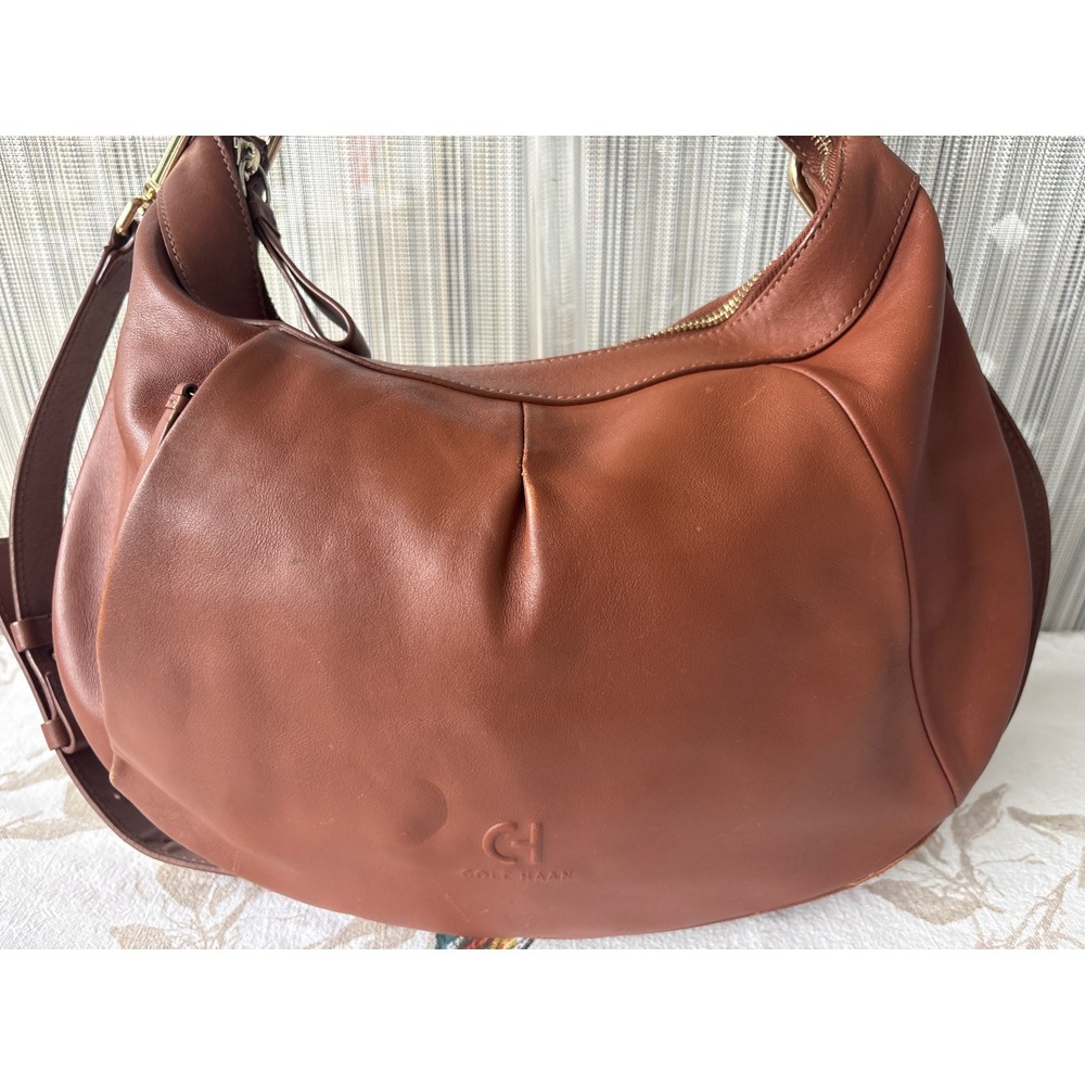 Cole Haan Grandseries Brown Leather Hobo Bag Knotted Strap Crossbody